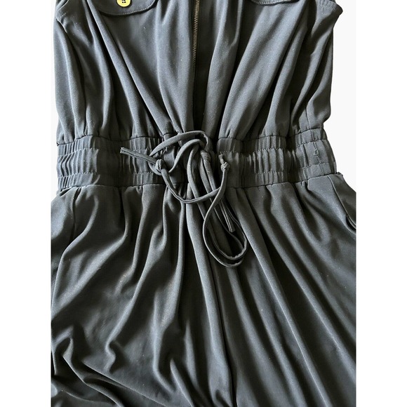 Emma & Michele Jumpsuit Women's Large Navy W/Gold Wide Leg Pant Sleeveless Tie - Picture 6 of 10